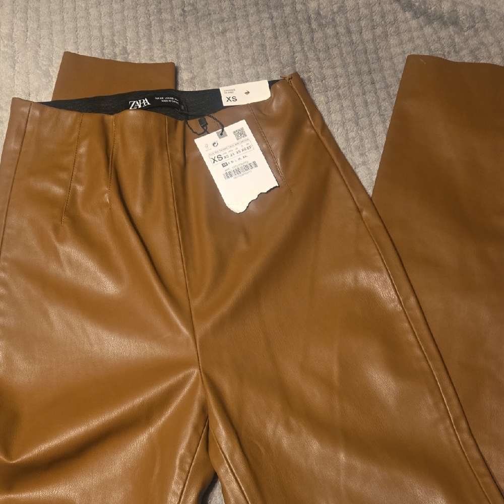 Zara Tan Faux Leather Trousers